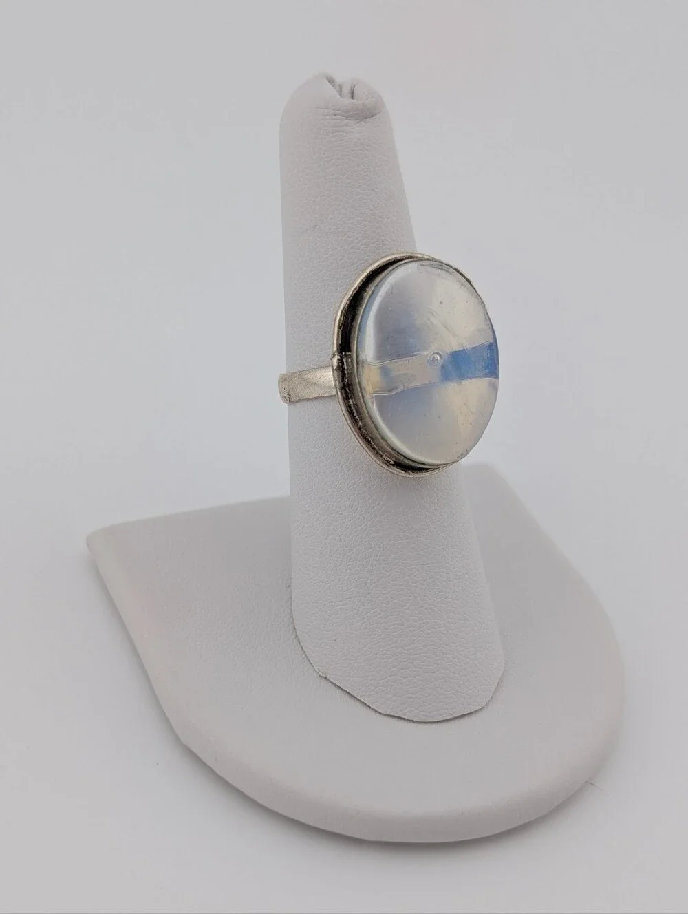 Opalite Silver Oval Statement Ring - Bohemian Jewelry - Sz7 - S
